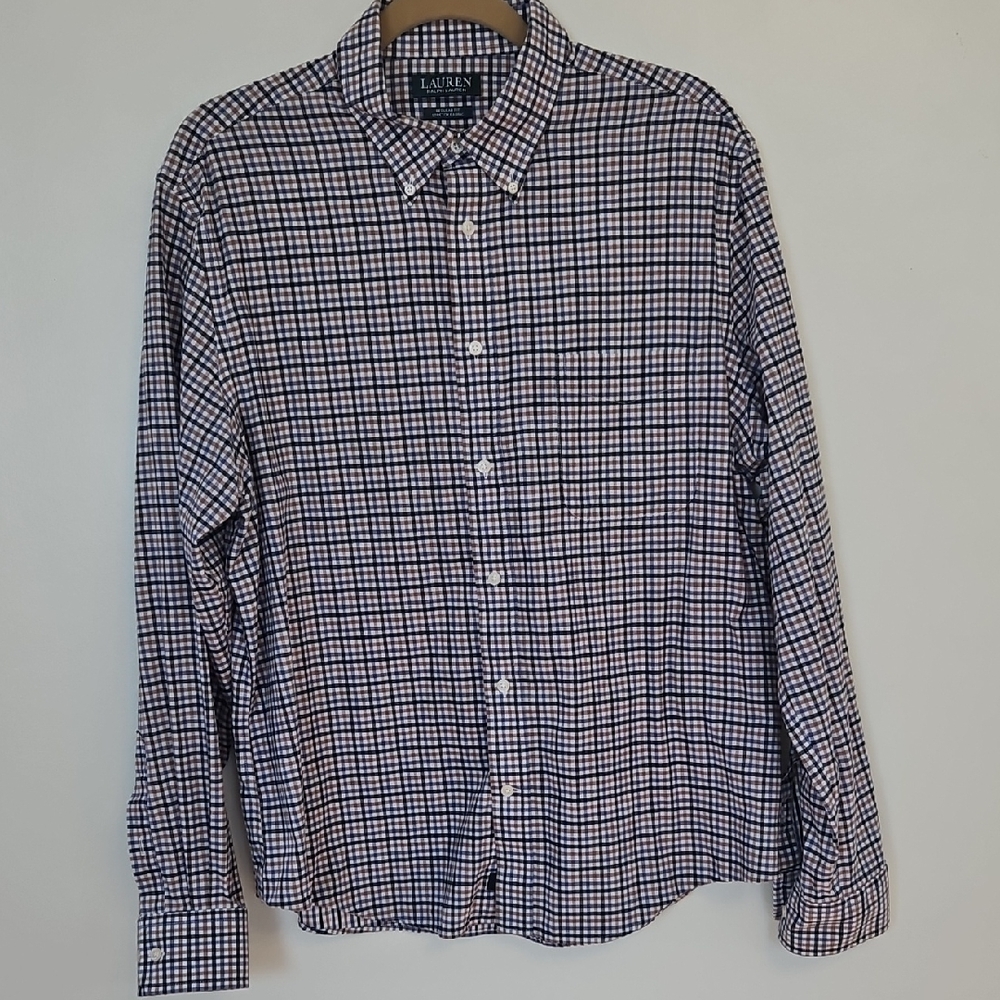 Ralph Lauren Men's Navy and White Plaid Shirt